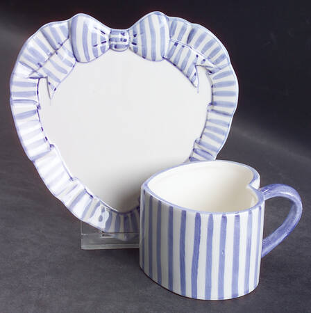 Blue Stripe Flat Cup & Saucer Set