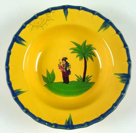 Soleil Yellow and Blue Large Rim Soup Bowl