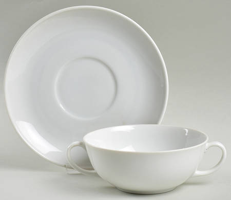 White Flat Cream Soup Bowl & Saucer Set