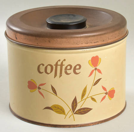 Autumn Leaf Round Tin Coffee Canister with Copper Lid by Hall