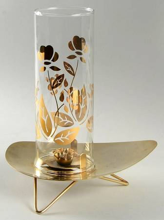 Autumn Leaf Glass on Metal Hurricane Lamp