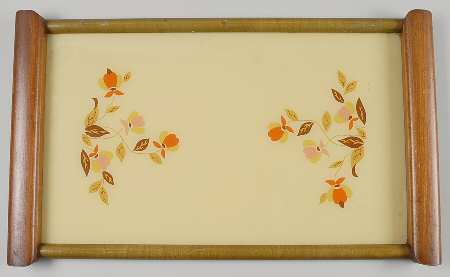 Autumn Leaf Rectangular Wood Tray with Glass Insert