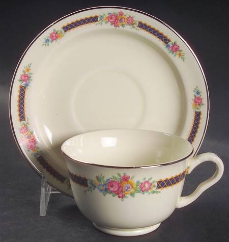 Blue Bouquet (Platinum Trim) Footed Cup & Saucer Set