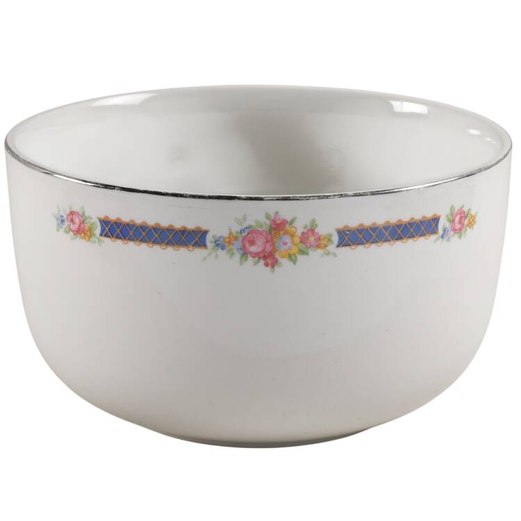 Blue Bouquet (Platinum Trim) 9" Straight Sided Bowl (No Embossed Rings)