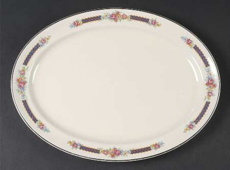 Blue Bouquet (Platinum Trim) 13" Oval Serving Platter