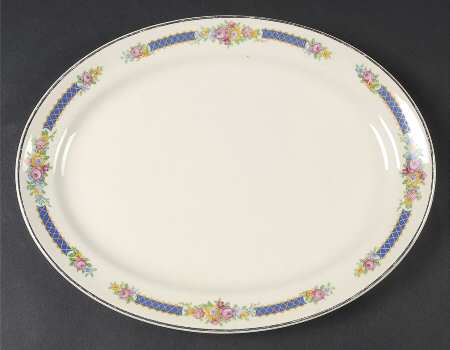 Blue Bouquet (Platinum Trim) 11" Oval Serving Platter