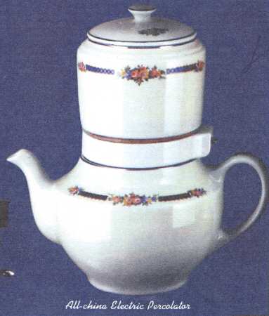 Blue Bouquet (Platinum Trim) Carrie Percolator & Lid with Electric Drip