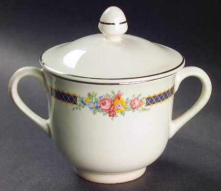 Blue Bouquet (Platinum Trim) Modern Shape Sugar Bowl & Lid