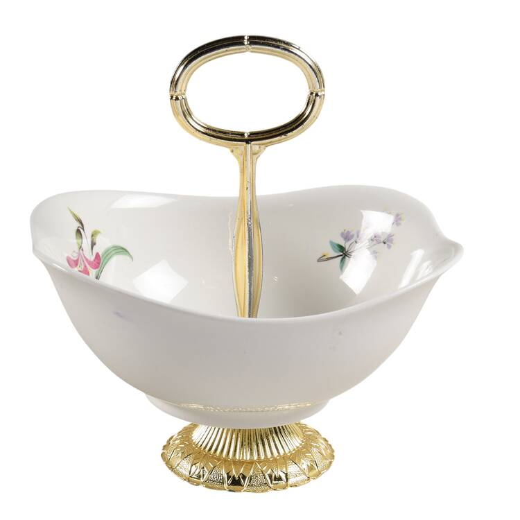 Bouquet 6"-7" Handled Footed Nut Dish HC