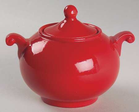 Chinese Red Morning Sugar Bowl & Lid