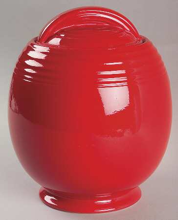 Chinese Red Five Band Cookie Jar and Lid