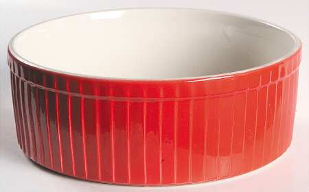 Chinese Red 1.5 Quart Vertical Ribbed Round Baker