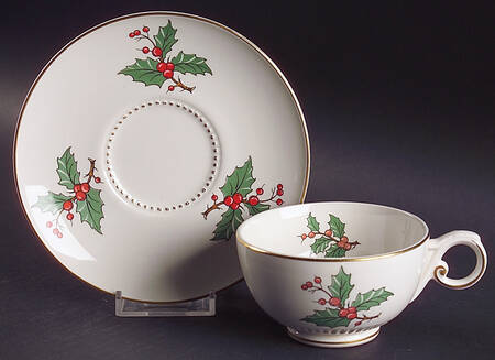 Christmas Tree & Holly Footed Cup & Saucer Set