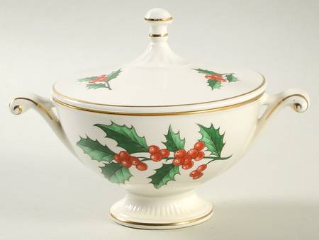 Christmas Tree & Holly Sugar Bowl & Lid