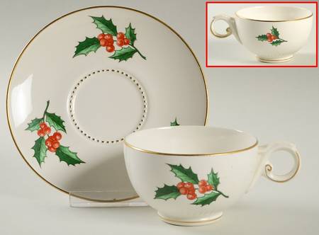 Christmas Tree & Holly Footed Cup & Saucer Set