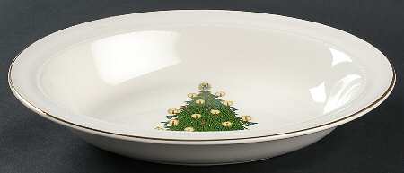 Christmas Tree & Holly 10" Oval Vegetable Bowl