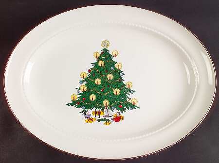 Christmas Tree & Holly 15" Oval Serving Platter