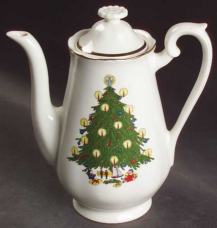 Christmas Tree & Holly Mini Coffee Pot & Lid