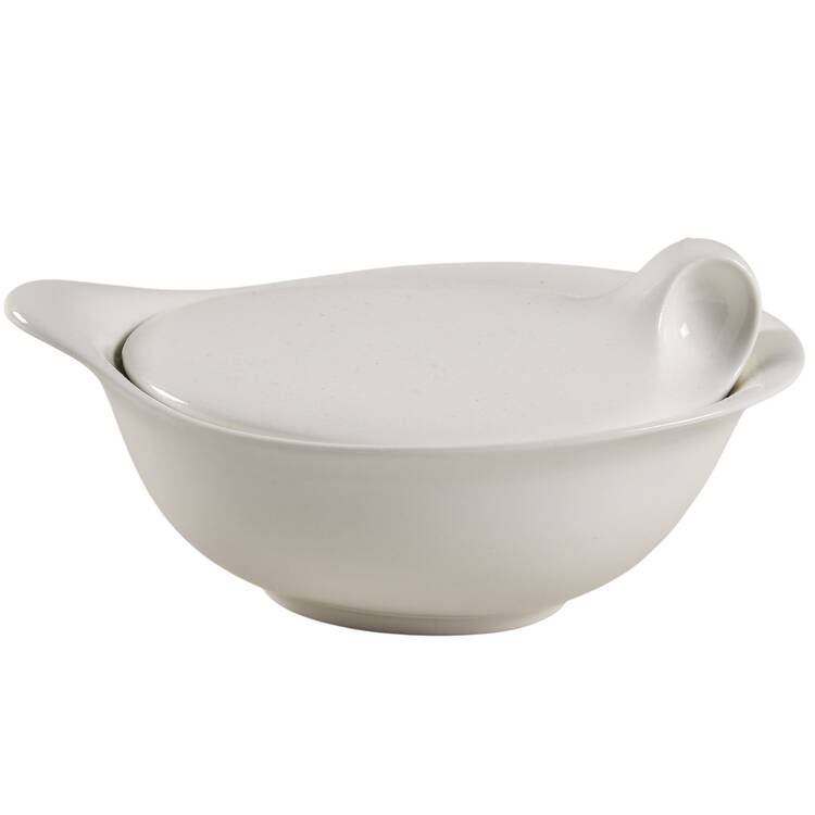 Hallcraft White Handled Marmite & Lid
