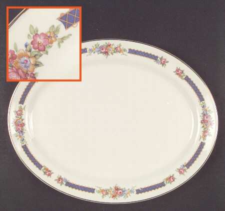 Blue Bouquet (Gold Trim) 11" Oval Serving Platter