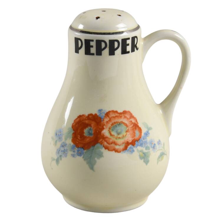 Orange Poppy Handled Lettered Pepper Shaker
