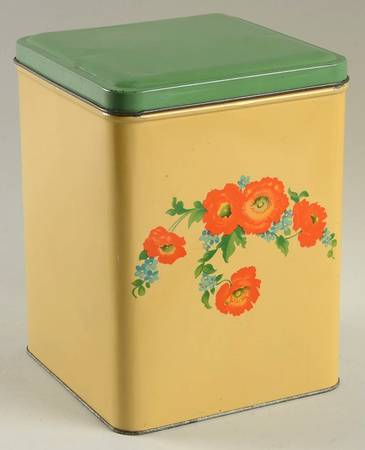 Orange Poppy Large Square Metal Canister