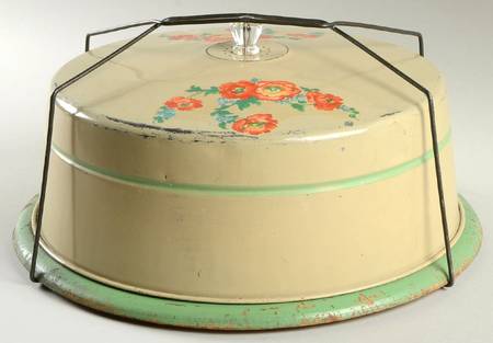 Orange Poppy Metal Cake Safe with Lid and Handle