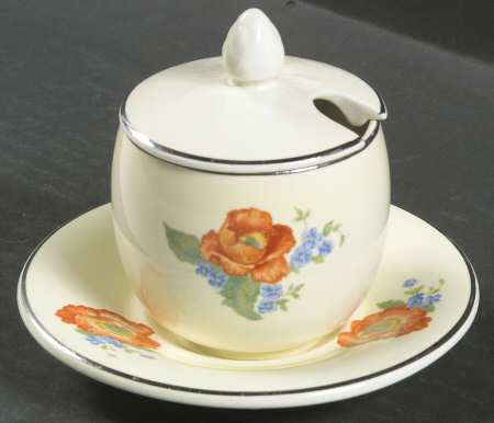 Orange Poppy Mustard & Lid with Underplate