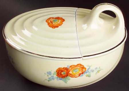 Orange Poppy Loop Handled Leftover Dish