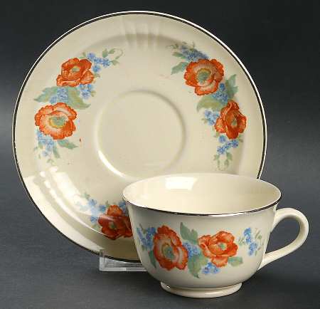 Orange Poppy Footed Cup & Saucer Set by Hall