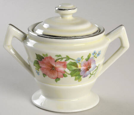 Pastel Morning Glory Art Deco Shape Sugar Bowl & Lid