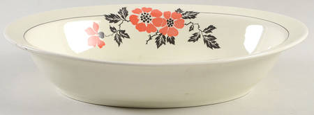 Red Poppy (Platinum Ring) 10" Oval Vegetable Bowl