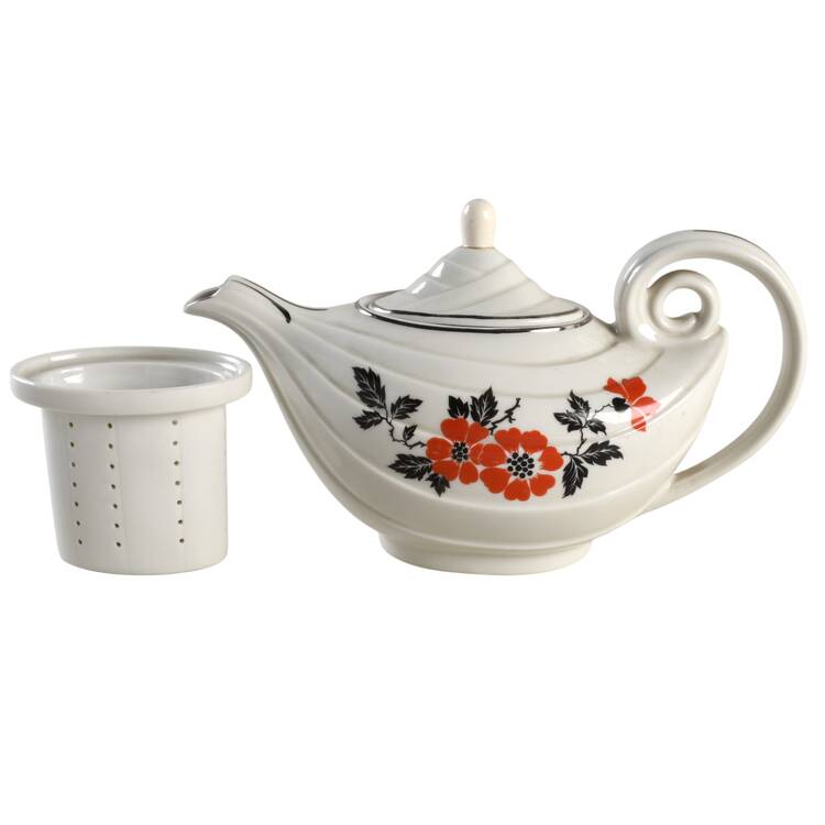 Red Poppy (Platinum Ring) Aladdin Teapot &Oval Lid w/Infuser