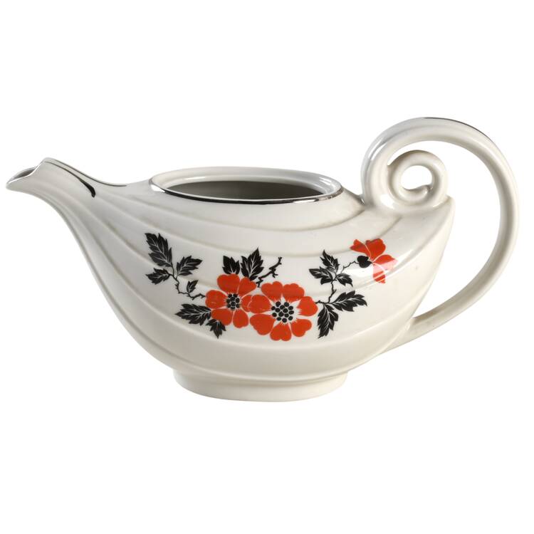 Red Poppy (Platinum Ring) Aladdin Teapot No Oval Lid