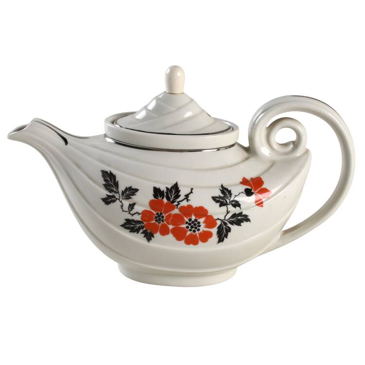 Red Poppy (Platinum Ring) Aladdin Teapot & Oval Lid