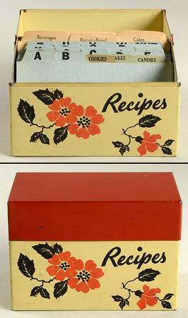 Red Poppy (Platinum Ring) Metal Recipe Box with Hinged Lid
