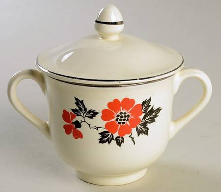 Red Poppy (Platinum Ring) Modern Shape Sugar Bowl & Lid