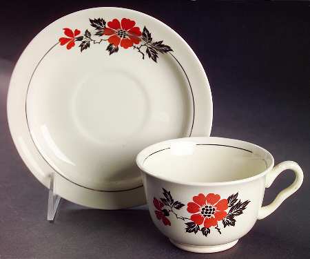 Red Poppy (Platinum Ring) Footed Cup & Saucer Set