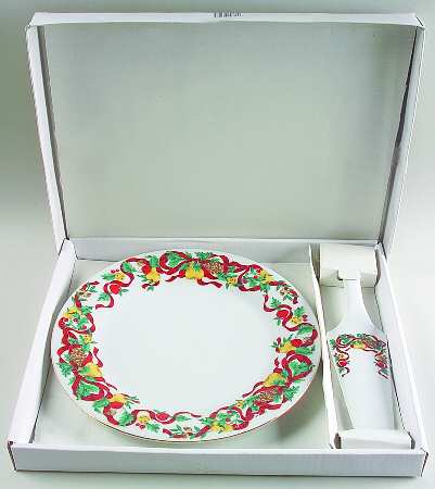 Holiday Ribbon Cake Plate and Server (Boxed Set)