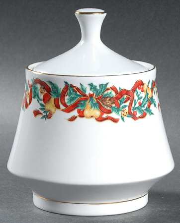 Holiday Ribbon Sugar Bowl & Lid