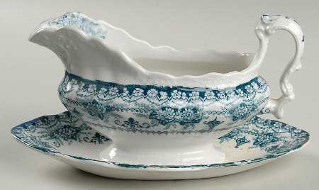 Maltese Blue Green Gravy Boat & Underplate