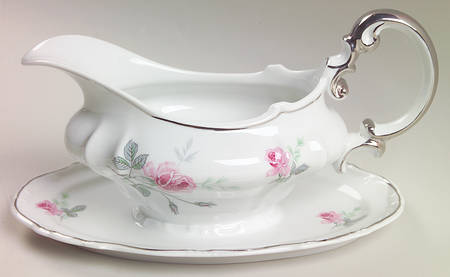 Enchanted Rose Pink Gravy Boat with Attached Underplate