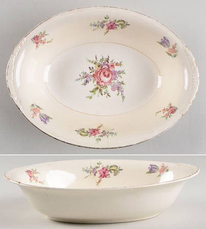 Priscilla Cream and White (Smooth) 9" Oval Vegetable Bowl