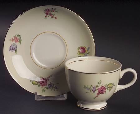 Priscilla Cream and White (Smooth) Footed Cup & Saucer Set