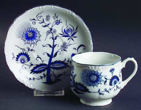 Blue Onion Footed Cup & Saucer Set