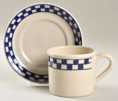 Blue Checks Flat Cup & Saucer Set