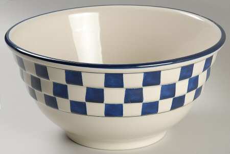 Blue Checks 11" Ribbed Mixing Bowl