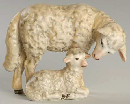 Large Colored Nativity Figurines #260 Tm7-Sheep With Lamb  - Boxed