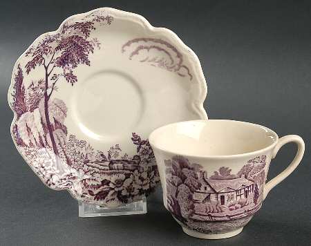 Avon Cottage Mulberry Flat Cup & Saucer Set