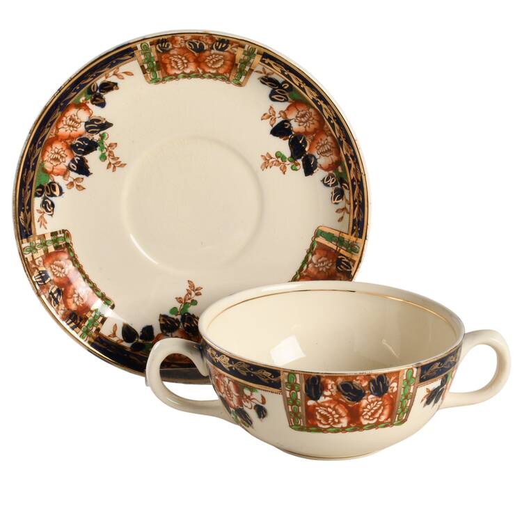 Windsor Derby Flat Cream Soup Bowl & Saucer Set